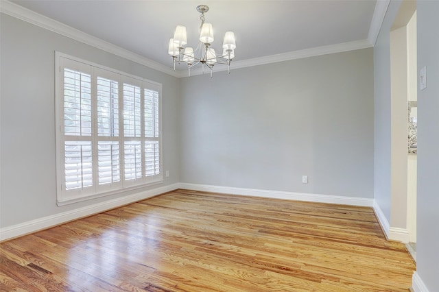 2510 Cobble Ridge Dr, Sugar Land, TX 77498 - unfurnished room with a chandelier, light wood finished floors, baseboards, and ornamental molding