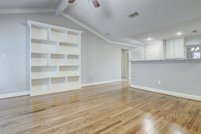 2510 Cobble Ridge Dr, Sugar Land, TX 77498 - spare room featuring a ceiling fan, light wood-style floors, baseboards, recessed lighting, and ornamental molding