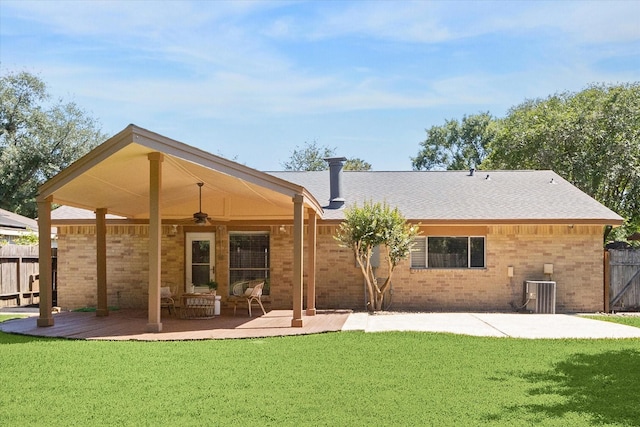 2510 Cobble Ridge Dr, Sugar Land, TX 77498 - back of house with brick siding, ceiling fan, a patio, and central air condition unit
