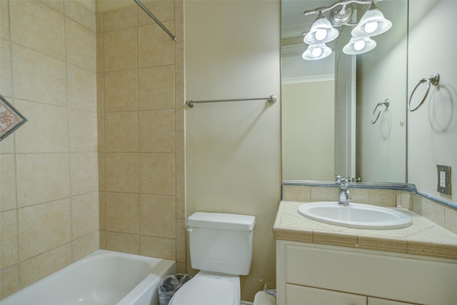 full bath featuring vanity,  shower combination, and toilet