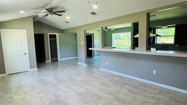 1434 County Road 878a, Sweeny, TX 77480 - kitchen featuring ceiling fan, light countertops, a sink, and open floor plan