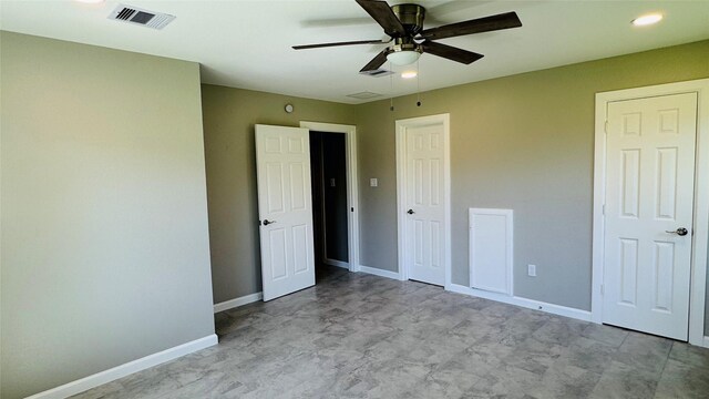 1434 County Road 878a, Sweeny, TX 77480 - unfurnished bedroom with baseboards, recessed lighting, ceiling fan, and attic access