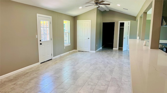 1434 County Road 878a, Sweeny, TX 77480 - unfurnished room with ceiling fan, vaulted ceiling, and baseboards