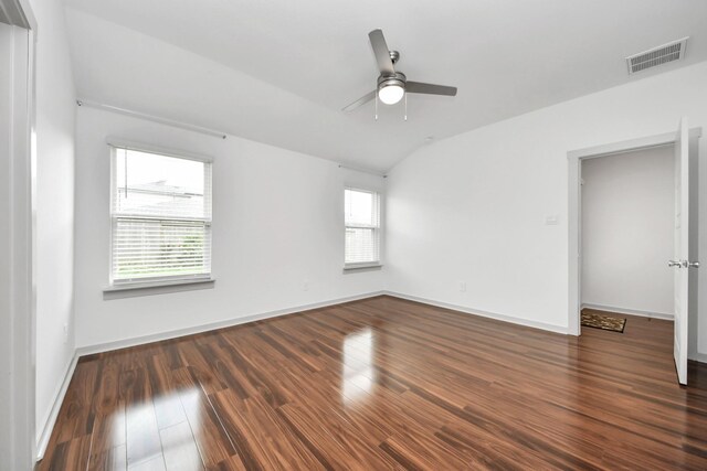 2906 Chase Cross Ln, Houston, TX 77047 - empty room featuring a ceiling fan, wood finished floors, baseboards, and lofted ceiling