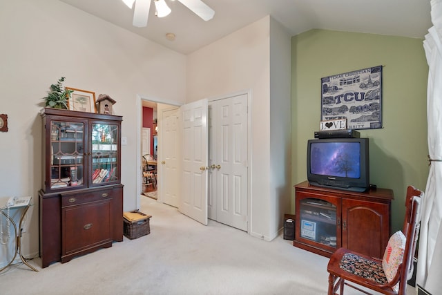 225 Mesa Vw, Montgomery, TX 77316 - sitting room with carpet flooring, a ceiling fan, and lofted ceiling