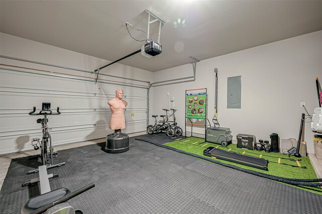 1207 Dry Cork Cir, Richmond, TX 77406 - exercise room featuring electric panel and a garage