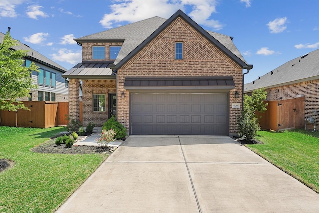 908 Newport Creek Dr, Katy, TX 77493 - view of front of property with concrete driveway, a front yard, fence, and brick siding