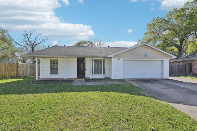 5347 Inwood Dr, Katy, TX 77493 - ranch-style home with an attached garage, driveway, fence, and brick siding
