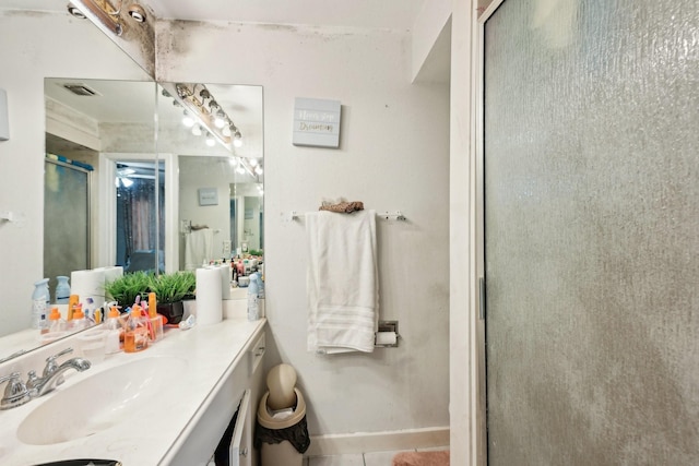 5347 Inwood Dr, Katy, TX 77493 - full bathroom with a shower stall, vanity, and visible vents