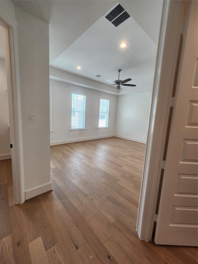 409 Forest Reserve Pl, Houston, TX 77079 - empty room featuring baseboards, ceiling fan, light wood finished floors, and recessed lighting