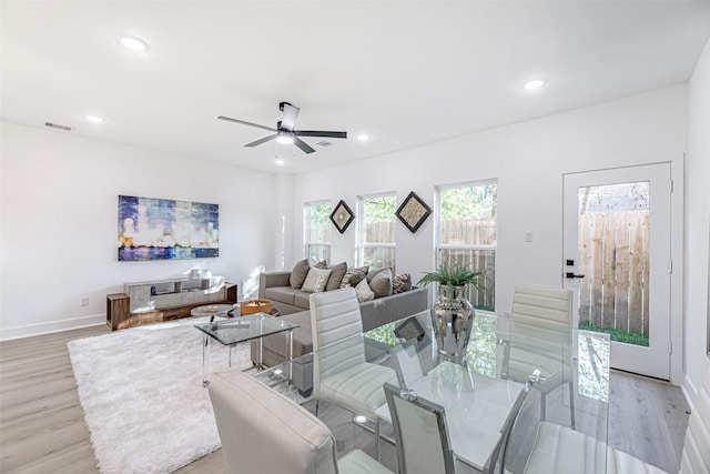 8132 Brandon St, Houston, TX 77051 - living room with recessed lighting, light wood-style floors, and a ceiling fan