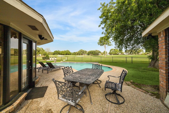 view of patio with a fenced backyard, visible vents, and a fenced in pool