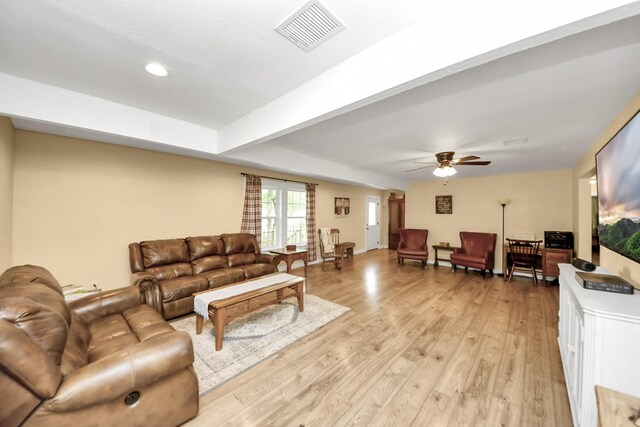 8335 Jernigan Rd, Conroe, TX 77306 - living area with visible vents, recessed lighting, ceiling fan, and light wood-type flooring