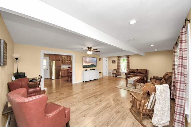 8335 Jernigan Rd, Conroe, TX 77306 - living area featuring recessed lighting, baseboards, a ceiling fan, and light wood-type flooring