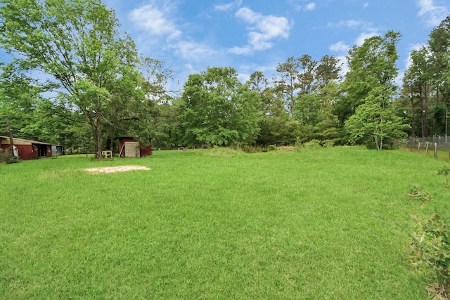8335 Jernigan Rd, Conroe, TX 77306 - view of yard with an outdoor structure and a storage shed