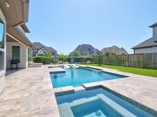 19103 Timpson Dr, Cypress, TX 77433 - view of pool featuring a patio, a residential view, a fenced backyard, and area for grilling
