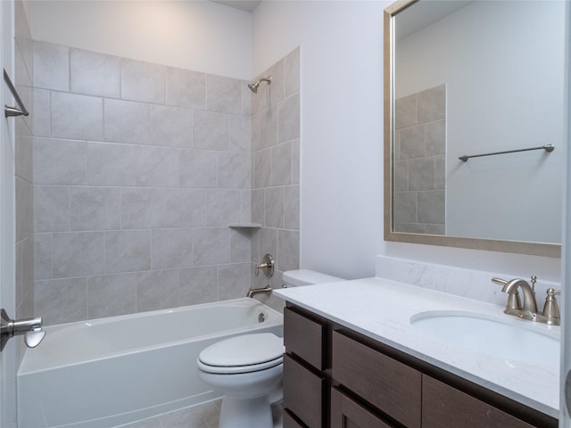 19103 Timpson Dr, Cypress, TX 77433 - full bathroom featuring toilet,  shower combination, vanity, and tile patterned flooring