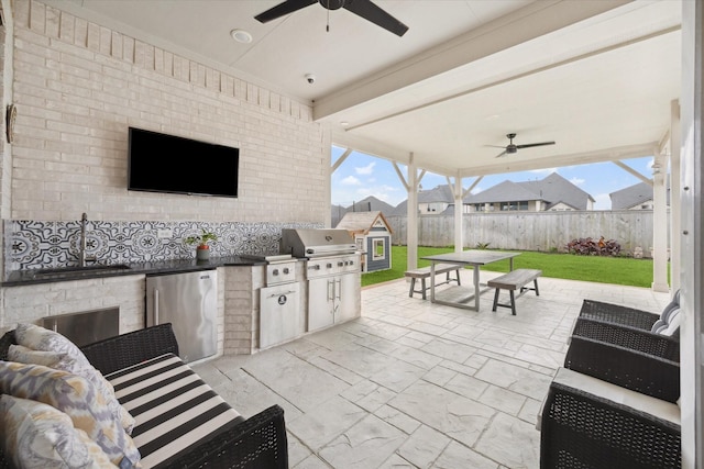 29035 Nectar Island Ln, Katy, TX 77494 - view of patio with ceiling fan, outdoor dining area, and a sink