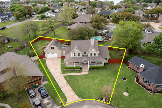 bird's eye view with a residential view