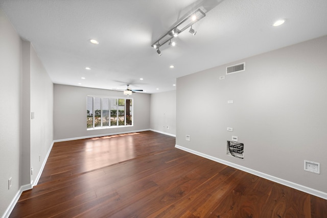 8954 Chatsworth Dr, Houston, TX 77024 - spare room featuring baseboards, recessed lighting, dark wood-style floors, and a ceiling fan
