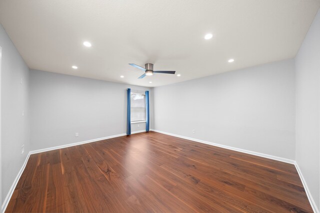 8954 Chatsworth Dr, Houston, TX 77024 - unfurnished room with ceiling fan, baseboards, recessed lighting, and dark wood-type flooring