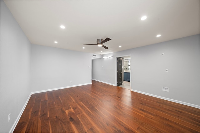 8954 Chatsworth Dr, Houston, TX 77024 - unfurnished room featuring a ceiling fan, baseboards, wood finished floors, and recessed lighting