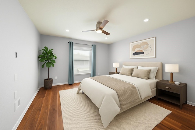 8954 Chatsworth Dr, Houston, TX 77024 - bedroom featuring wood finished floors, baseboards, a ceiling fan, and recessed lighting