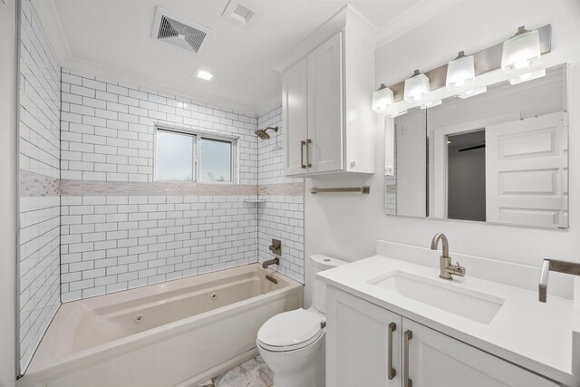 4626 Ella Blvd, Houston, TX 77018 - full bath with toilet, a combined bath / shower with jetted tub, vanity, and ornamental molding