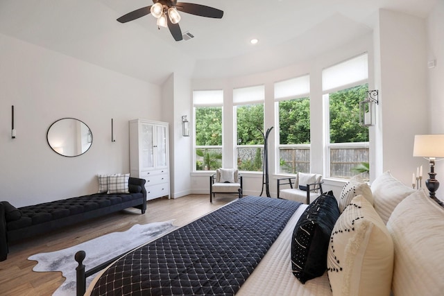 2514 Heritage Park Dr, Missouri City, TX 77459 - bedroom featuring recessed lighting, ceiling fan, visible vents, baseboards, and wood finished floors