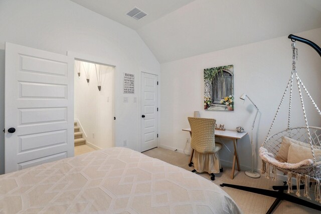 2514 Heritage Park Dr, Missouri City, TX 77459 - carpeted bedroom with visible vents, vaulted ceiling, and baseboards