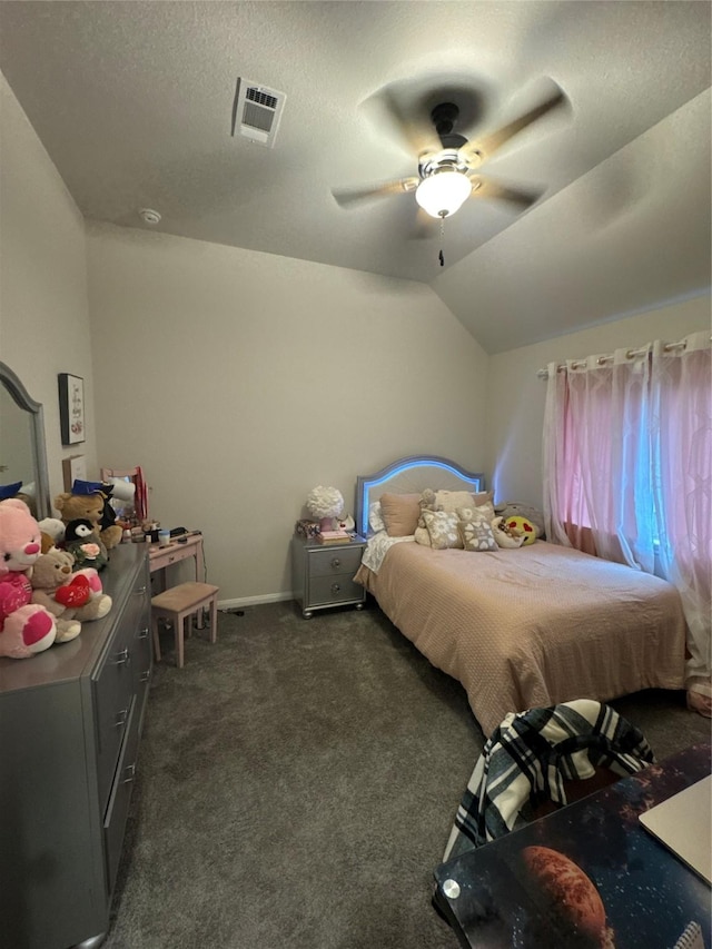 835 Sarasota Shore Dr, Katy, TX 77493 - carpeted bedroom featuring lofted ceiling, a ceiling fan, and visible vents