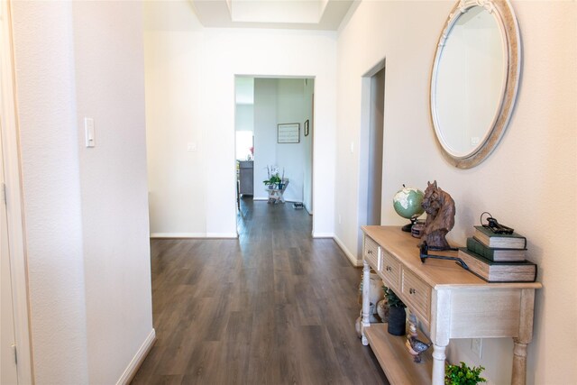835 Sarasota Shore Dr, Katy, TX 77493 - corridor with dark wood-type flooring and baseboards