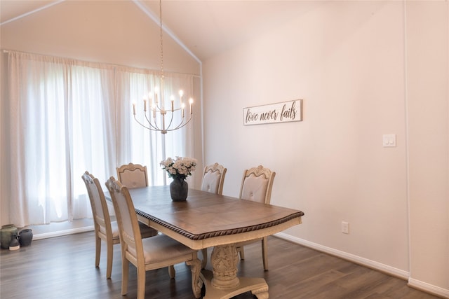 835 Sarasota Shore Dr, Katy, TX 77493 - dining room featuring a chandelier, lofted ceiling, and dark wood-style flooring