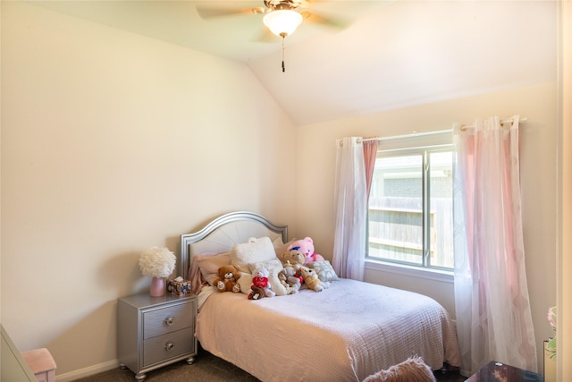 835 Sarasota Shore Dr, Katy, TX 77493 - bedroom featuring vaulted ceiling, dark colored carpet, and ceiling fan
