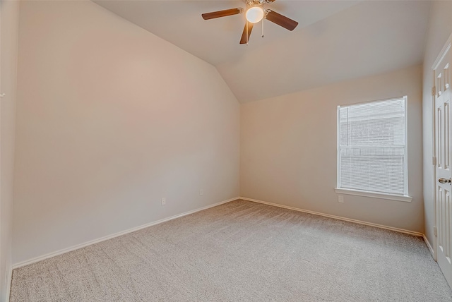 25910 Palmdale Estate Dr, Richmond, TX 77406 - empty room with baseboards, a ceiling fan, carpet flooring, and lofted ceiling