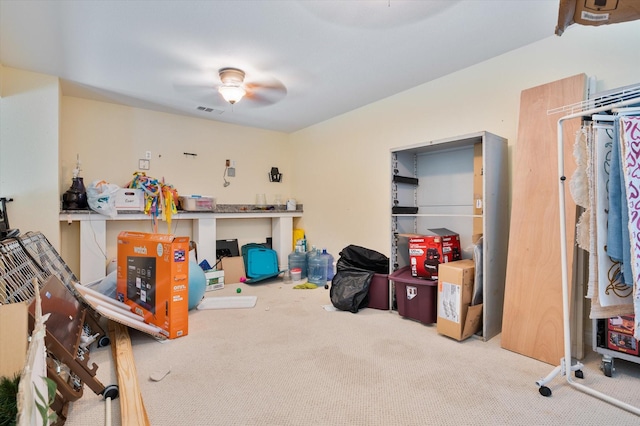 12802 Bermuda Beach Dr, Galveston, TX 77554 - interior space featuring carpet floors and ceiling fan