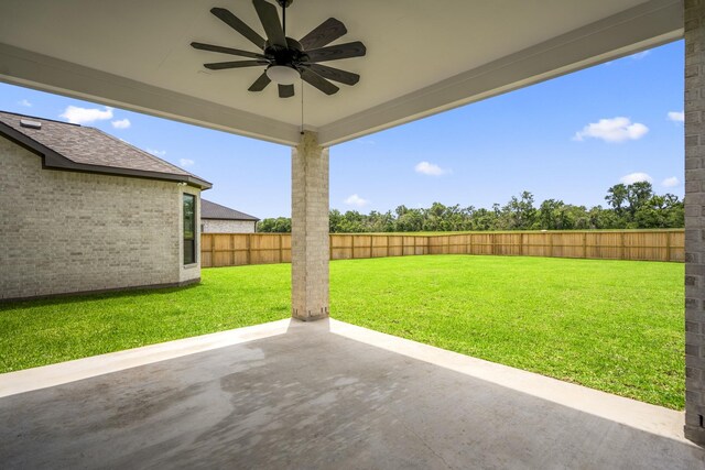 9618 Leafgate Ct, Missouri City, TX 77459 - view of yard with a ceiling fan and a patio area