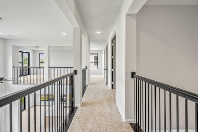 9618 Leafgate Ct, Missouri City, TX 77459 - corridor featuring carpet flooring, recessed lighting, baseboards, and an upstairs landing