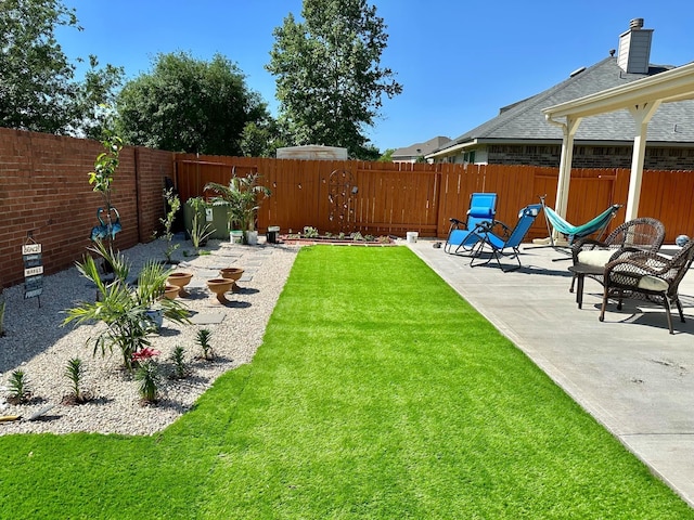 view of yard with a patio area and a fenced backyard