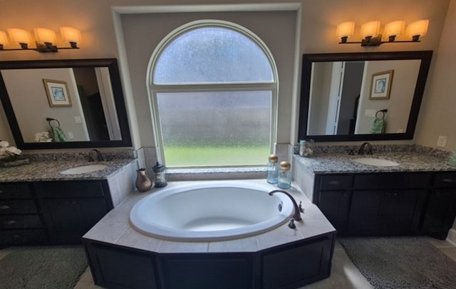 7106 Prairie Grass Ln, Katy, TX 77493 - full bath with healthy amount of natural light, two vanities, and a garden tub