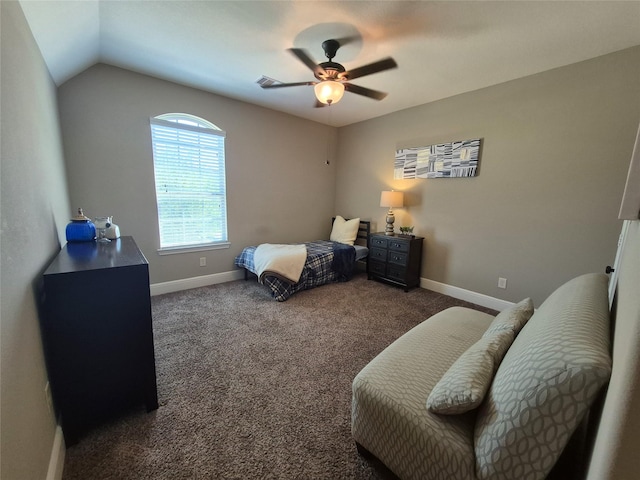7106 Prairie Grass Ln, Katy, TX 77493 - bedroom with baseboards, carpet, ceiling fan, and vaulted ceiling