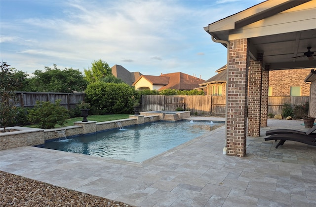 7106 Prairie Grass Ln, Katy, TX 77493 - view of swimming pool featuring a fenced backyard, a ceiling fan, and a patio