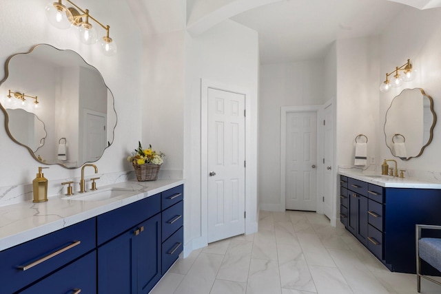 26719 Outback Dr, Katy, TX 77493 - bathroom with a sink, two vanities, and marble finish floor