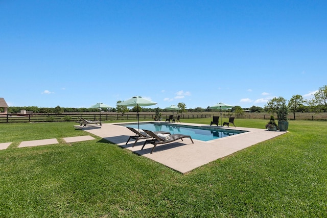 26719 Outback Dr, Katy, TX 77493 - view of pool with a fenced in pool, a patio, a fenced backyard, and a lawn