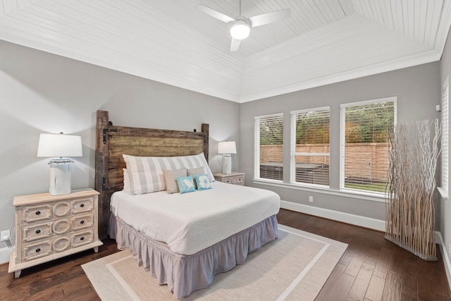 6931 Harvest Ln, Katy, TX 77493 - bedroom featuring ornamental molding, baseboards, a ceiling fan, and hardwood / wood-style flooring
