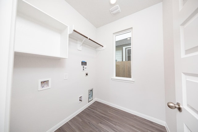3001 Plains Cir, Brookshire, TX 77423 - washroom with hookup for a washing machine, dark wood finished floors, baseboards, and hookup for an electric dryer