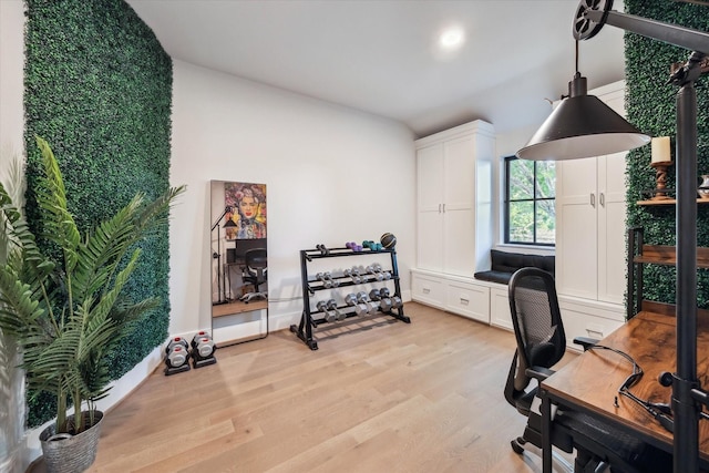 home office featuring light wood-type flooring