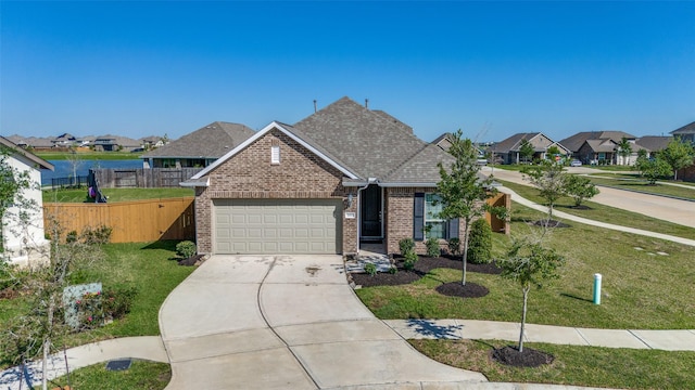 2411 Ocean Key Dr, La Marque, TX 77568 - view of front of house featuring a garage, a front yard, fence, brick siding, and concrete driveway