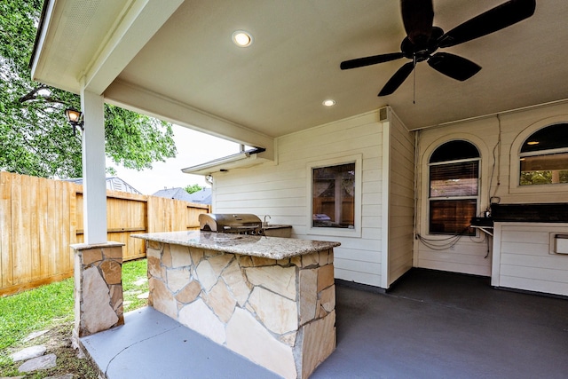 23222 Drywood Crossing Ct, Spring, TX 77373 - view of patio featuring area for grilling, a grill, fence, and ceiling fan