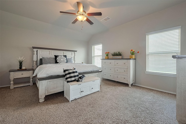 23806 Naples Shore Dr, Katy, TX 77493 - bedroom with light colored carpet, baseboards, lofted ceiling, and visible vents